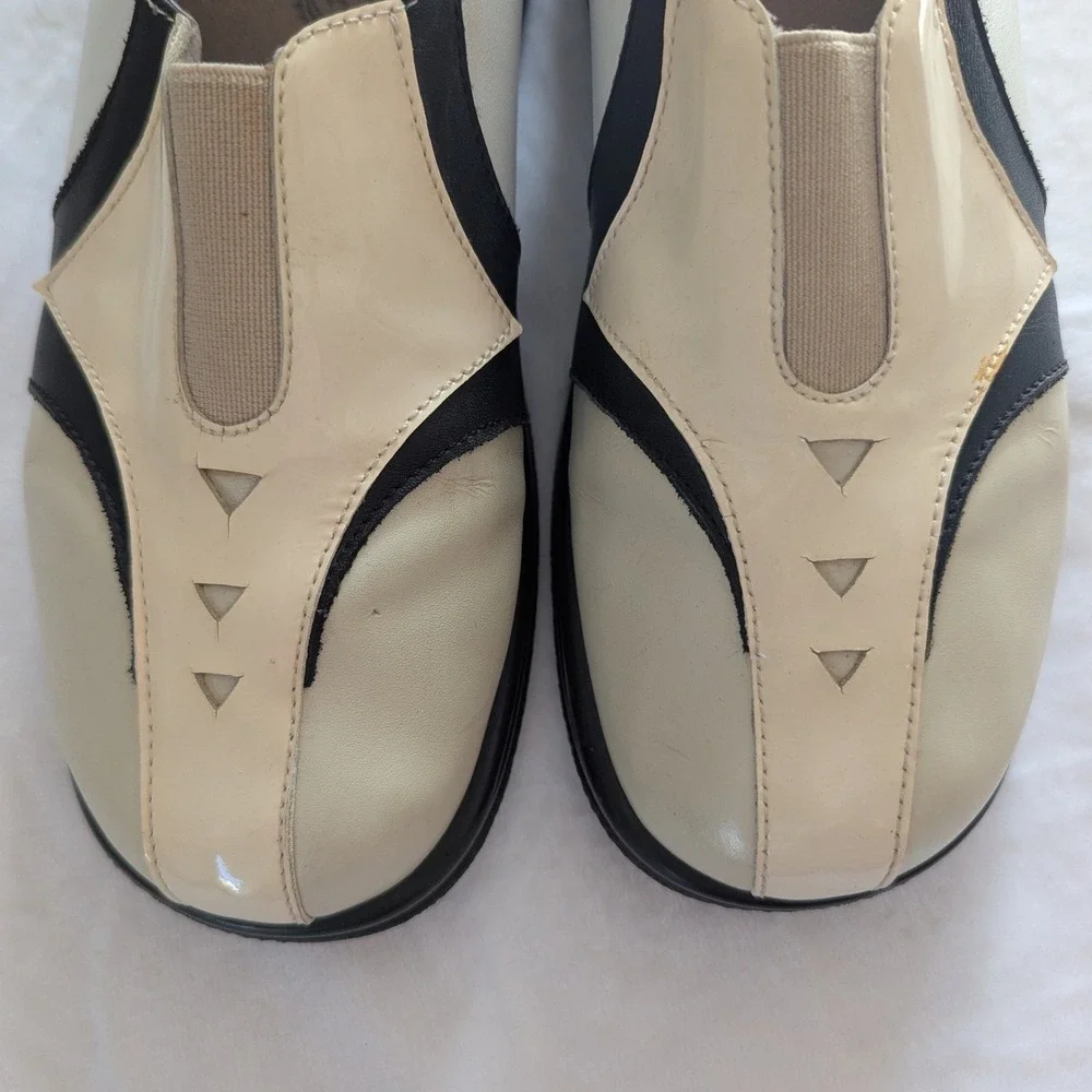 Sandbaggers Moxie Golf Shoes Cream Black Patent Slip On Sz 8 Spikeless Retro